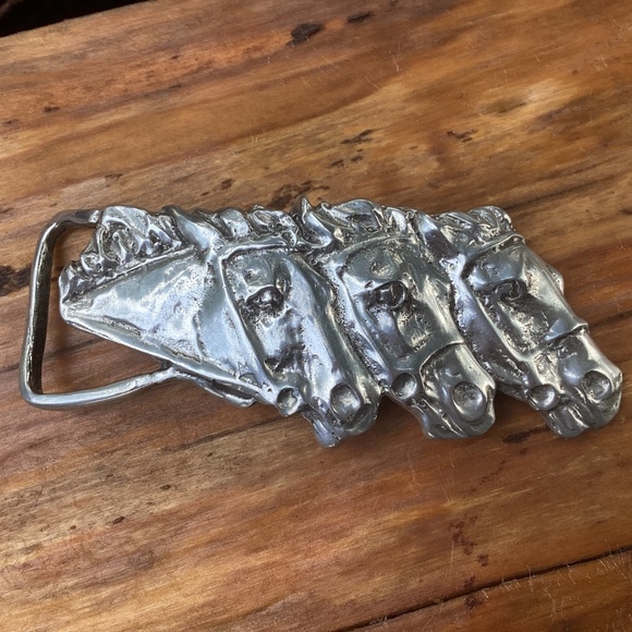 Beautiful Zeppa Artisan Handmade Metal Three Horses Belt Buckle main image 4